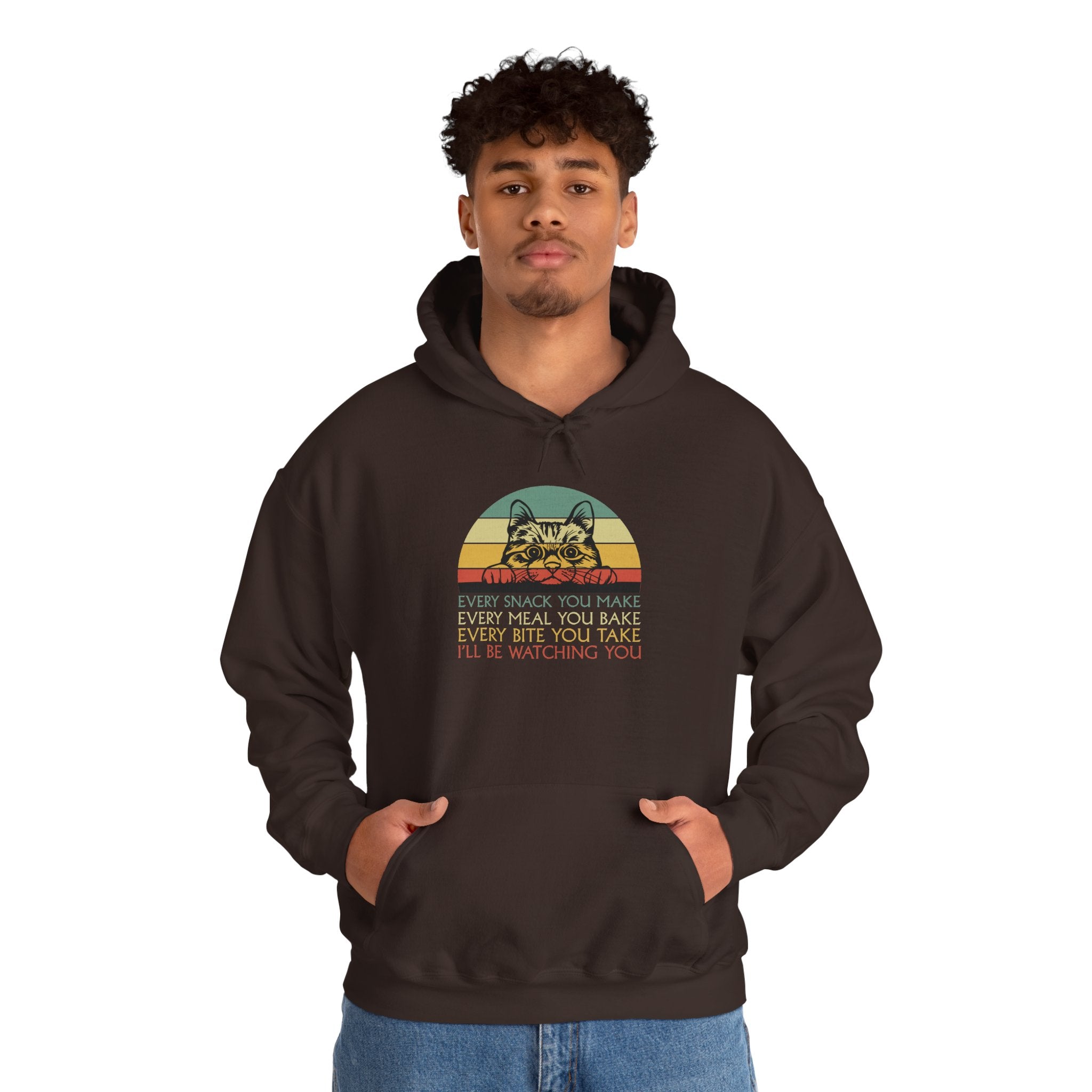 Cat Watch Retro Hoodie – “Every Snack You Make” Funny Cat Lover Sweatshirt
