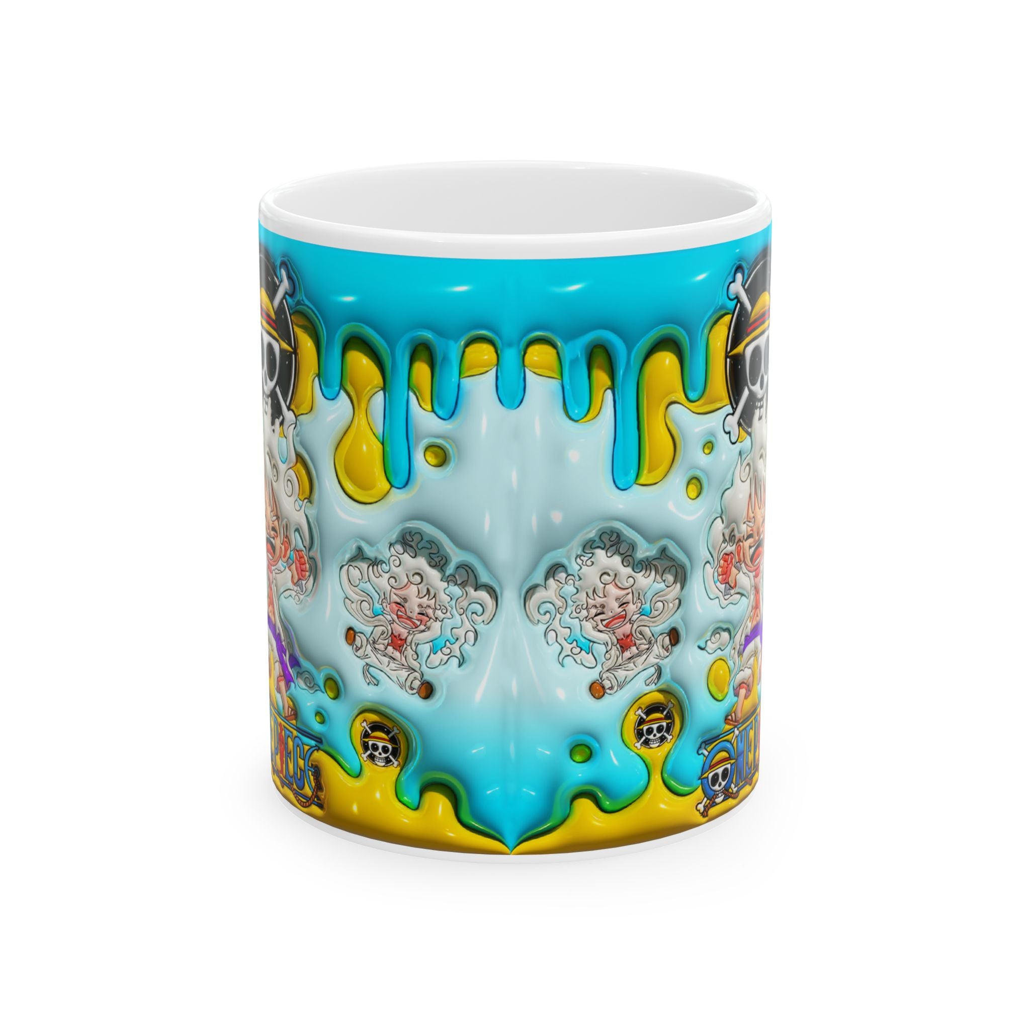 Colorful Drip Art Ceramic Mug — Vibrant Blue & Yellow Cartoon Design (11oz, 15oz)