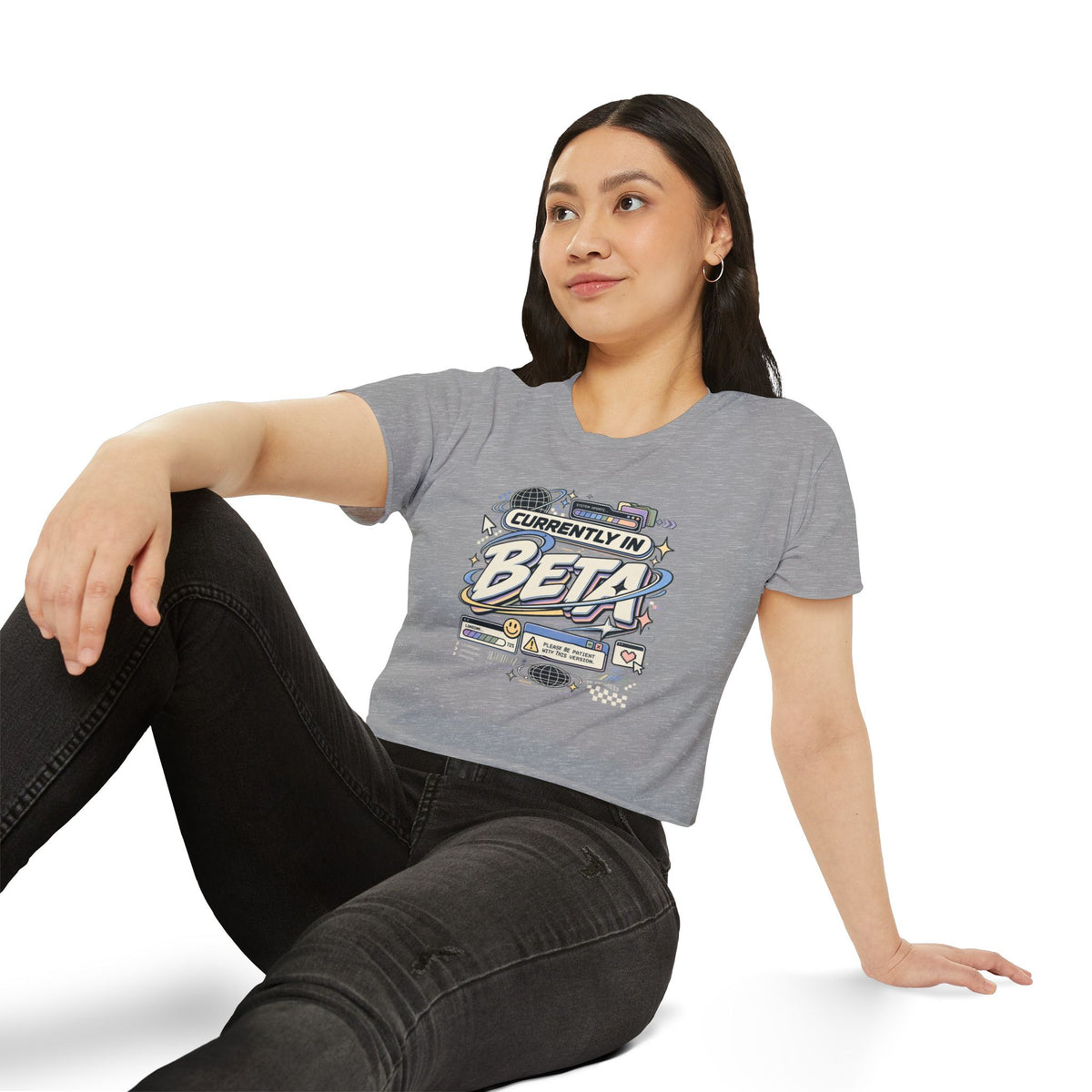 Currently in Beta Crop Top — Women's Festival Graphic Tee