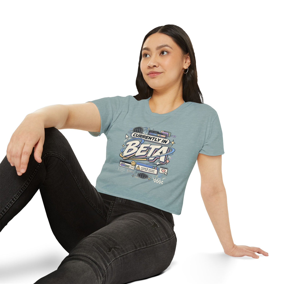 Currently in Beta Crop Top — Women's Festival Graphic Tee