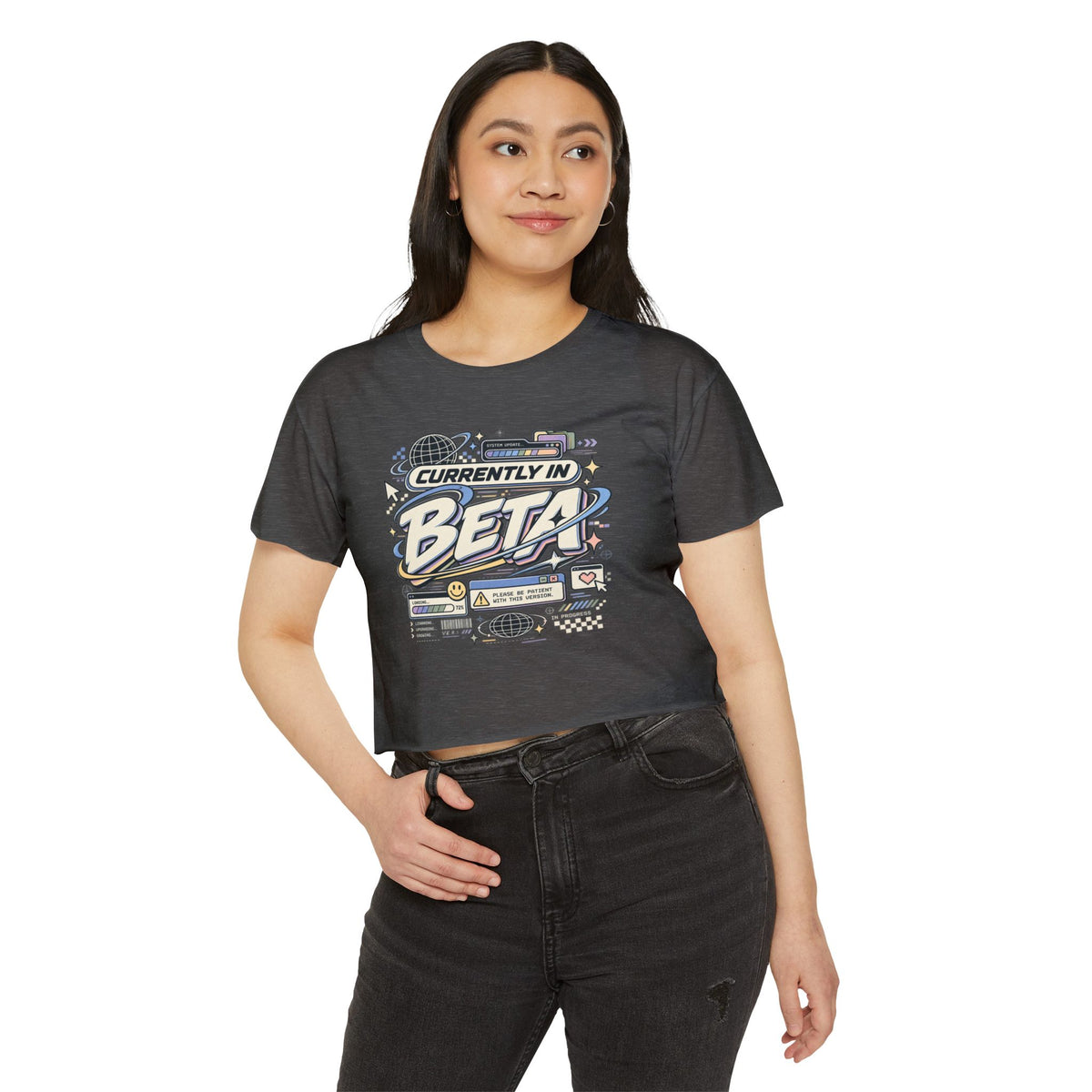 Currently in Beta Crop Top — Women's Festival Graphic Tee