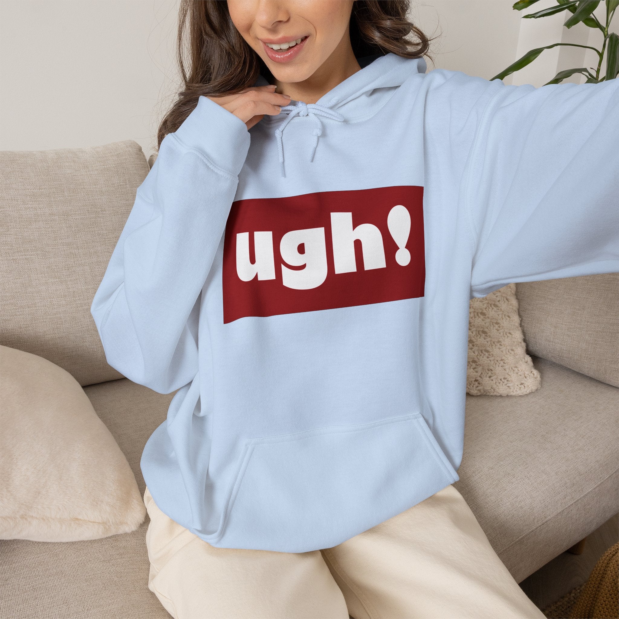 Ugh! Graphic Hoodie — Funny Minimalist Box Logo Pullover