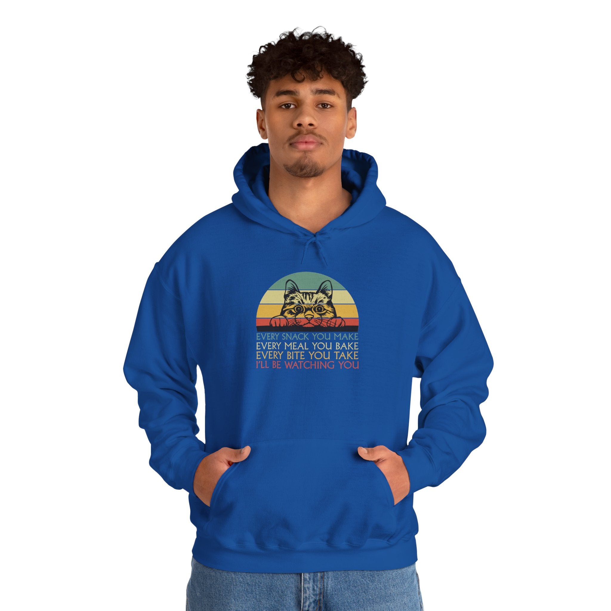 Cat Watch Retro Hoodie – “Every Snack You Make” Funny Cat Lover Sweatshirt