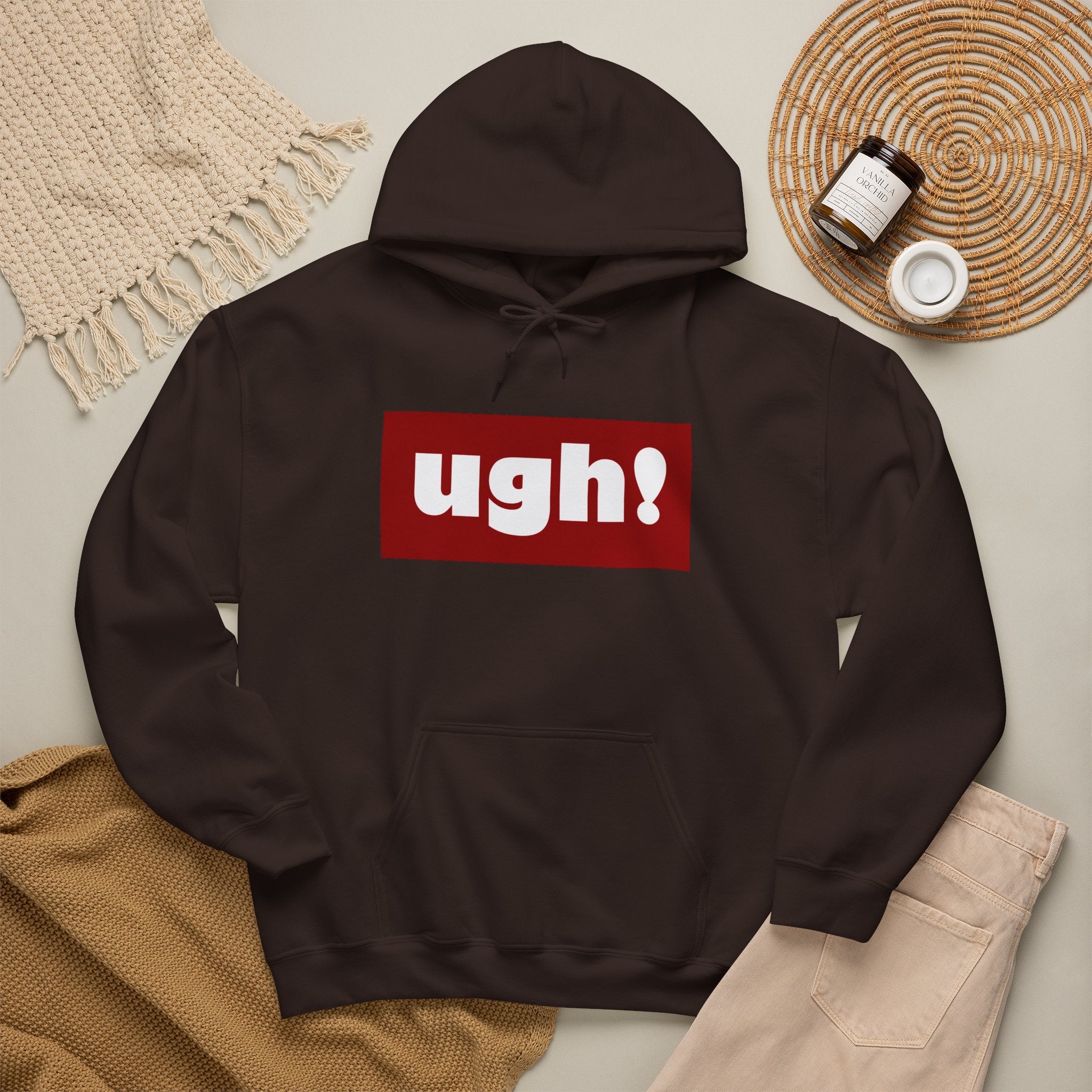 Ugh! Graphic Hoodie — Funny Minimalist Box Logo Pullover