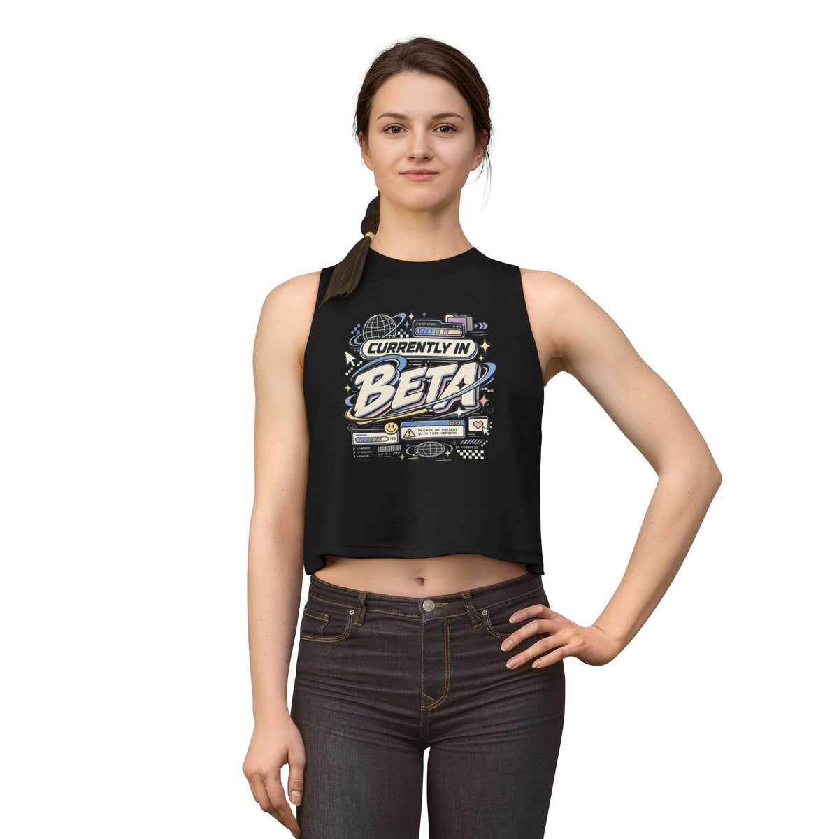 Currently In Beta Crop Top — Retro Tech Graphic Women's Tank