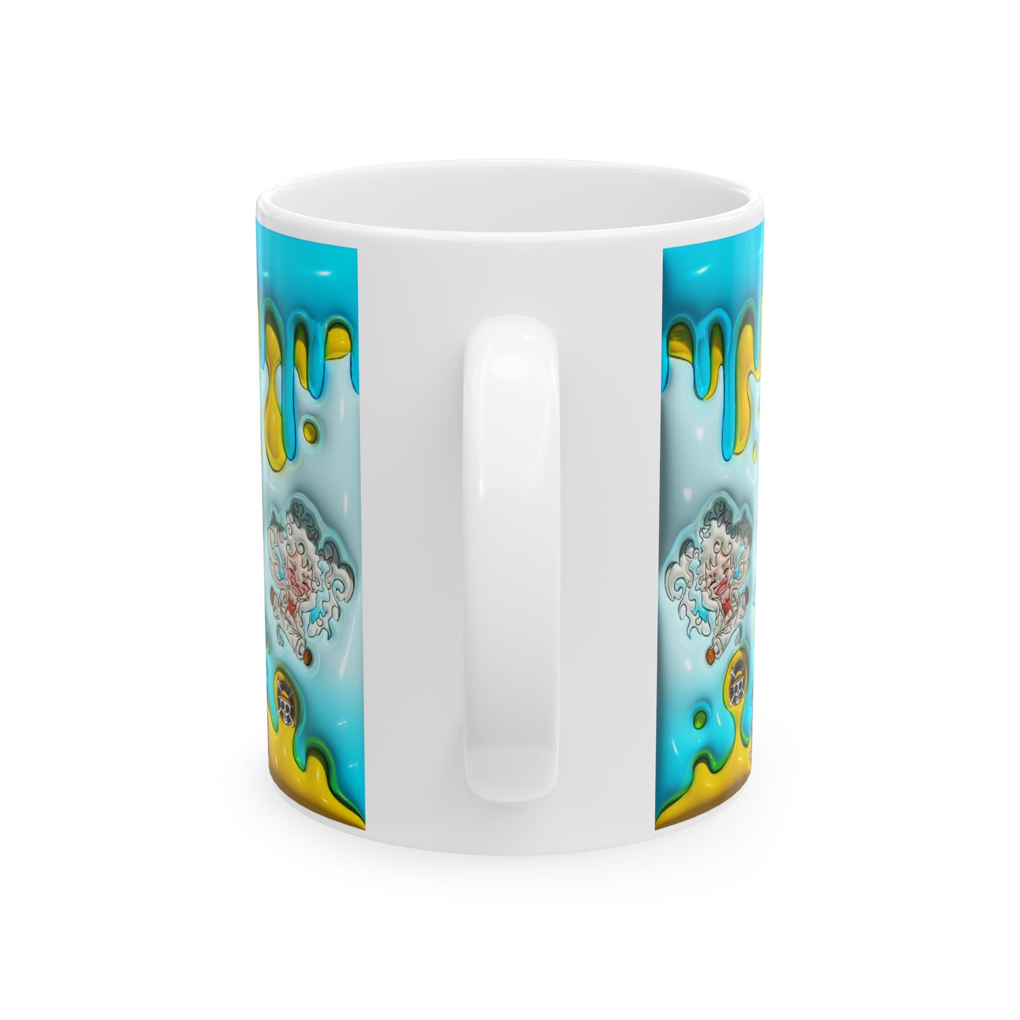 Colorful Drip Art Ceramic Mug — Vibrant Blue & Yellow Cartoon Design (11oz, 15oz)