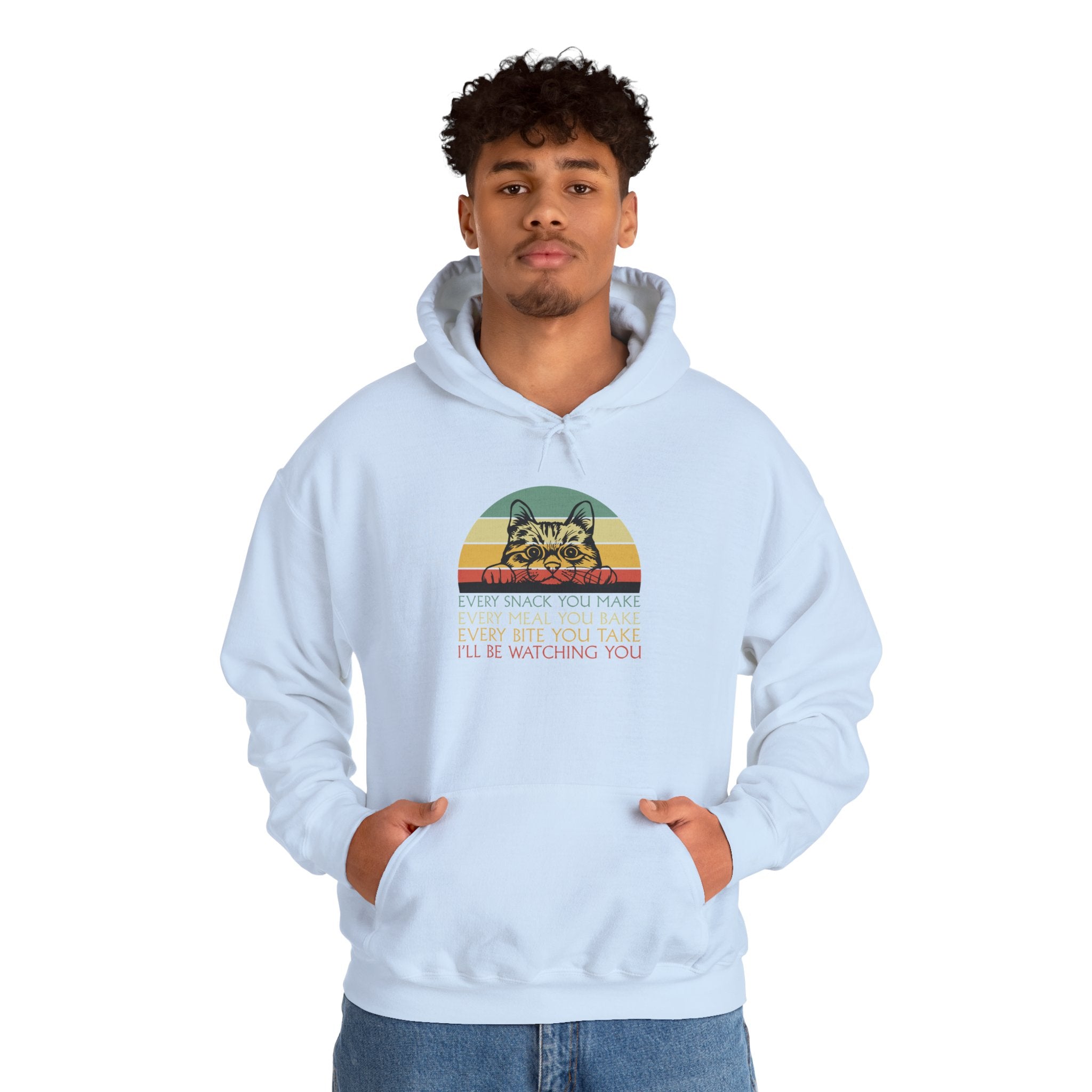 Cat Watch Retro Hoodie – “Every Snack You Make” Funny Cat Lover Sweatshirt