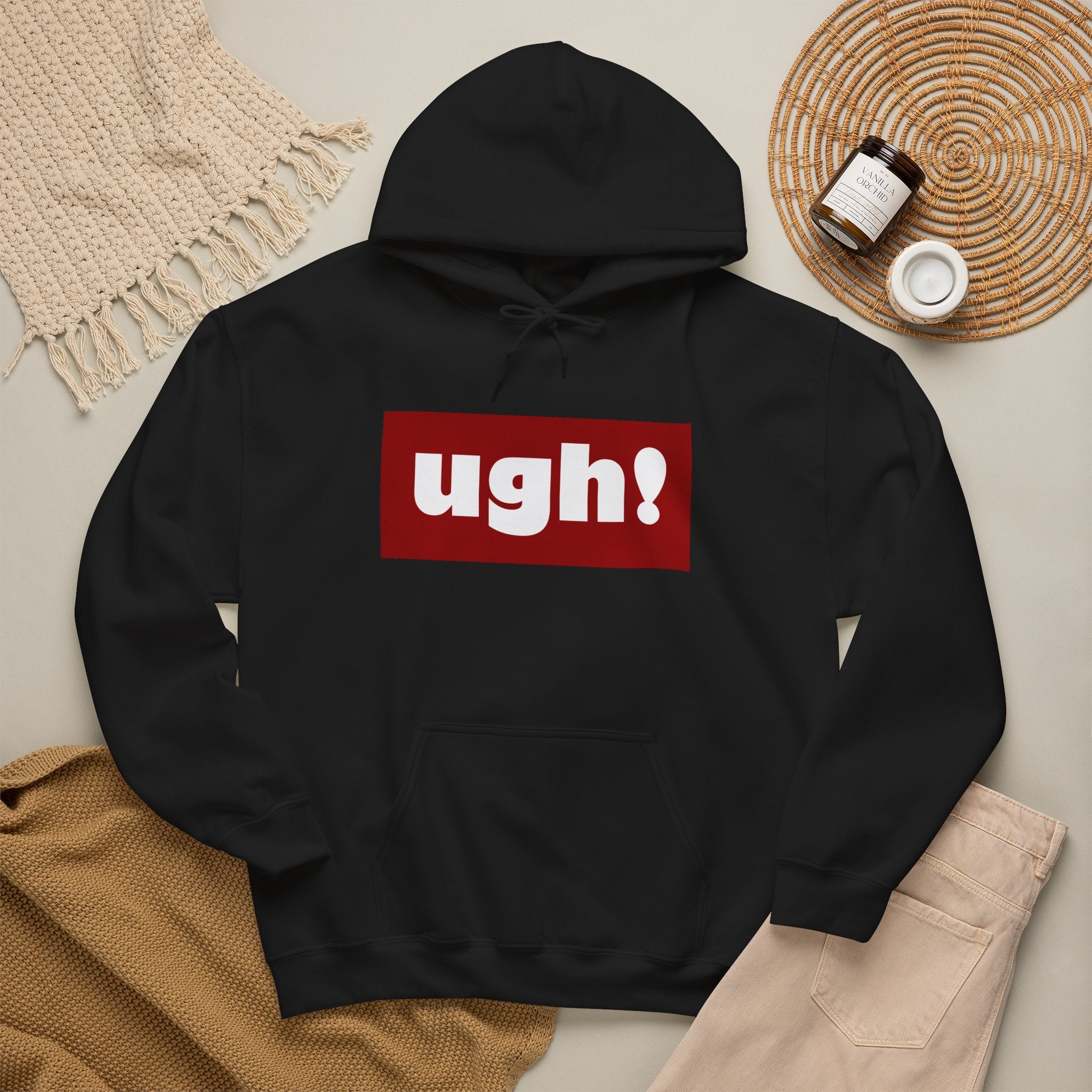 Ugh! Graphic Hoodie — Funny Minimalist Box Logo Pullover